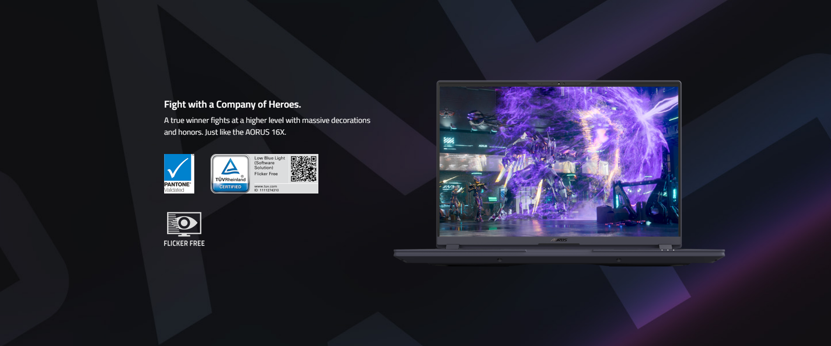 A large marketing image providing additional information about the product Gigabyte AORUS 16X (9SG) - 16" 165Hz, 13th Gen i7, RTX 4070, 16GB/1TB - Win 11 Gaming Notebook - Additional alt info not provided